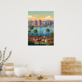 Retro San Diego California Coastal Skyline  Poster (Küche)