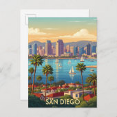 Retro San Diego California Coastal Skyline Postkarte (Vorne/Hinten)