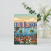 Retro San Diego California Coastal Skyline Postkarte (Stehend Vorderseite)
