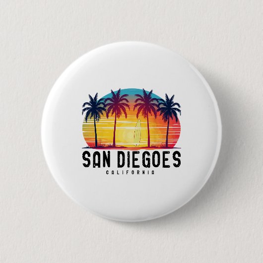 Retro San Diego Strände Kalifornien Surfbrett Button (Vorderseite)