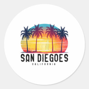 Retro San Diego Strände Kalifornien Surfbrett Runder Aufkleber