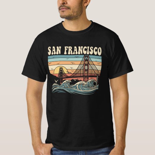 Retro San Francisco Golden Gate Bridge Sunset  T-Shirt (Vorderseite)