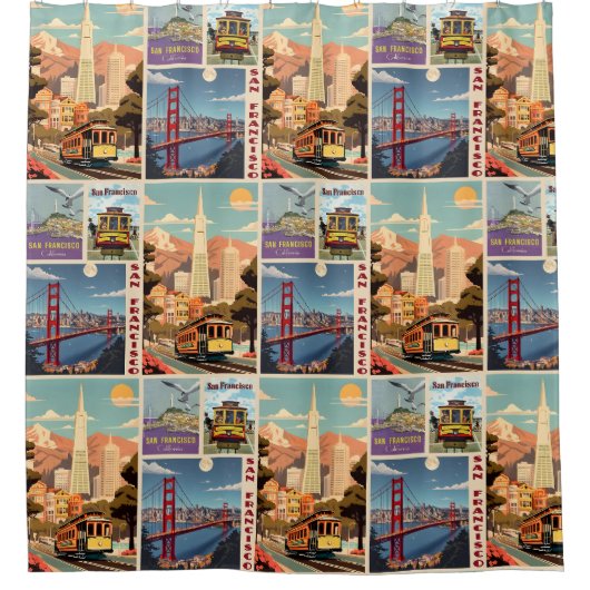 Retro San Francisco Patchwork Duschvorhang (Vorderseite)