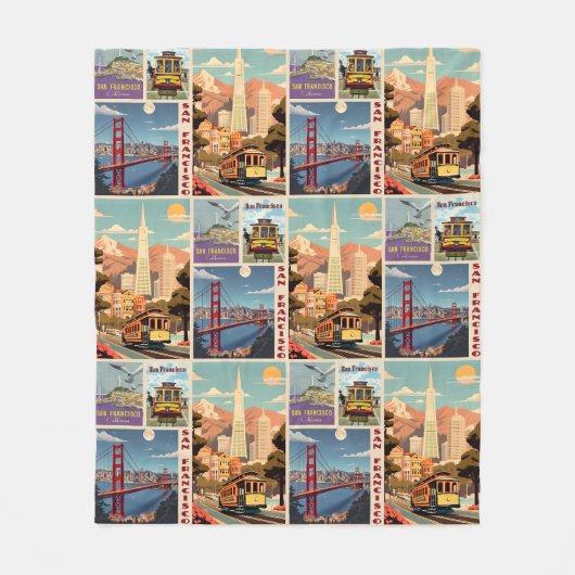 Retro San Francisco Patchwork Fleecedecke (Vorderseite)