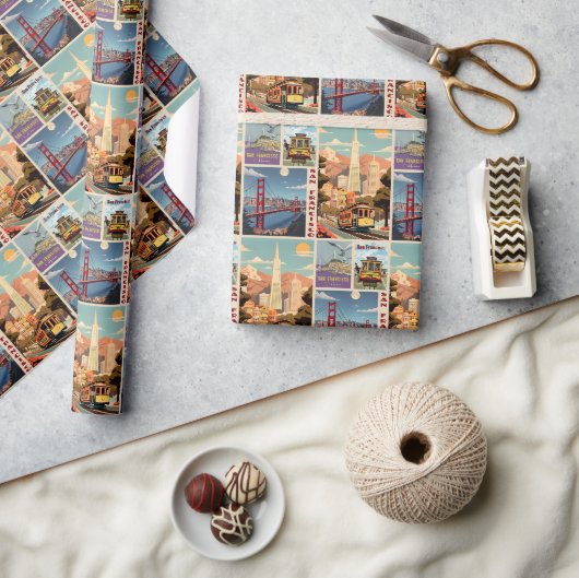 Retro San Francisco Patchwork Geschenkpapier (Kunsthandwerk)