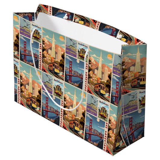 Retro San Francisco Patchwork Große Geschenktüte (Rückseite Schrägansicht)