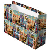Retro San Francisco Patchwork Große Geschenktüte (Vorderseite Schrägansicht)