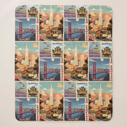 Retro San Francisco Patchwork Sherpadecke (Vorderseite)