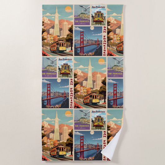 Retro San Francisco Patchwork Strandtuch (Vorderseite)