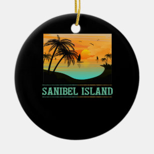 Retro Sanibel Island Florida Tropical Sunset Beach Keramik Ornament