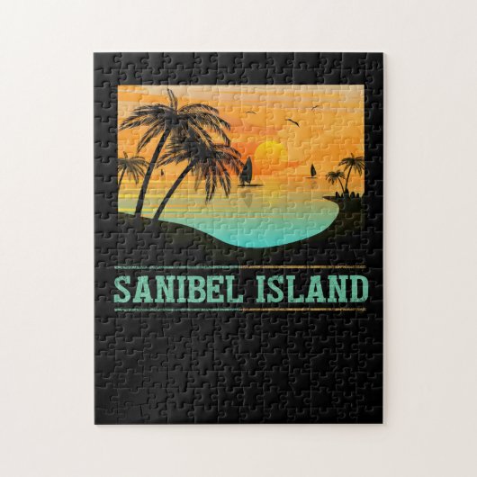 Retro Sanibel Island Florida Tropical Sunset Beach Puzzle (Vertikal)