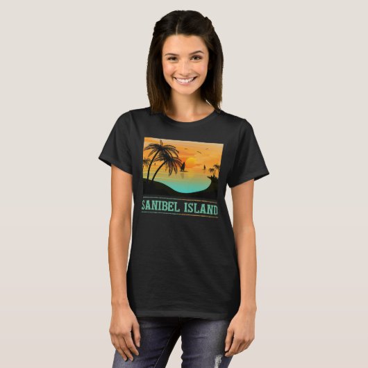 Retro Sanibel Island Florida Tropical Sunset Beach T-Shirt (Vorne ganz)
