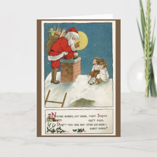 Retro Santa and Children on Chimney Weihnachtskart Feiertagskarte