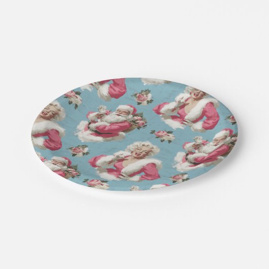 Retro Santa and Glam Holiday Cheer Pappteller (Schrägansicht)