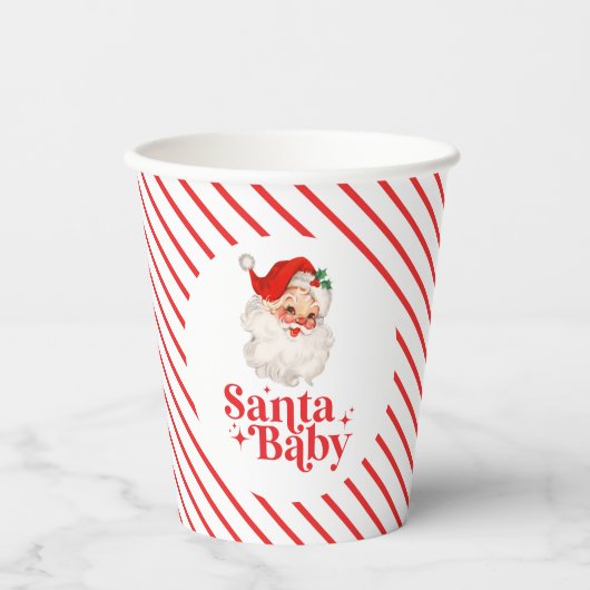 Retro Santa Baby Weihnachtsdusche Pappbecher (Vorderseite)