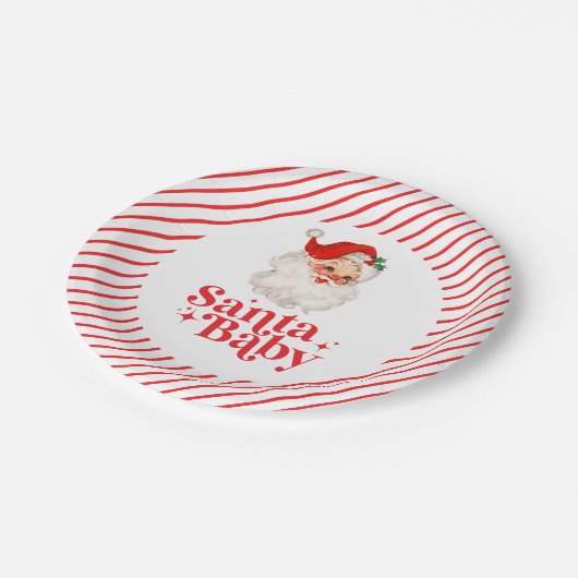 Retro Santa Baby Weihnachtsdusche Pappteller (Schrägansicht)