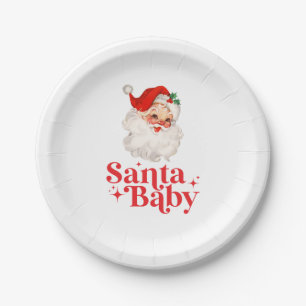 Retro Santa Baby Weihnachtsdusche Pappteller