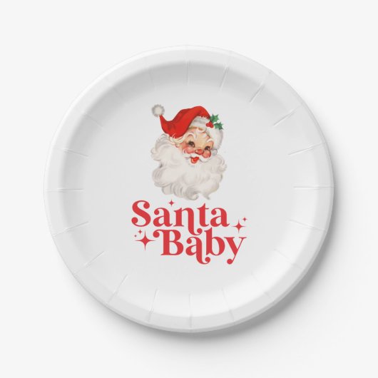 Retro Santa Baby Weihnachtsdusche Pappteller (Vorderseite)