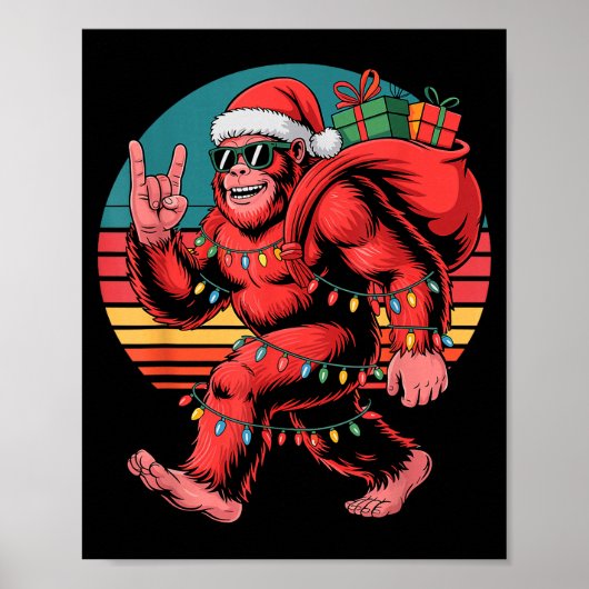 Retro Santa Bigfoot Christmas Funny Sasquatch Xmas Poster (Vorne)