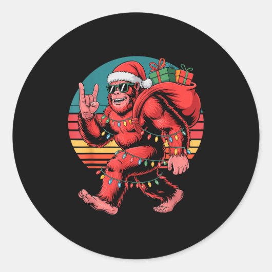 Retro Santa Bigfoot Christmas Funny Sasquatch Xmas Runder Aufkleber (Vorderseite)