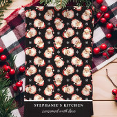 Retro Santa Black Personalisiert Name Weihnachten Geschirrtuch