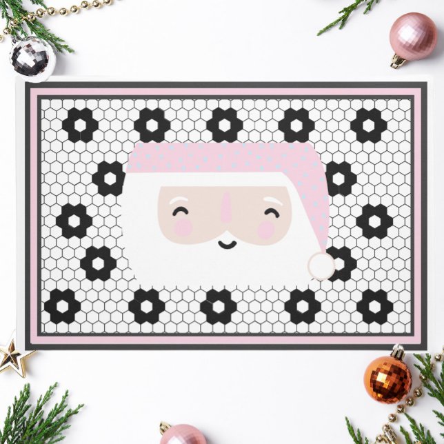 Retro Santa Black und White Tile Weihnachten Fußmatte (Von Creator hochgeladen)