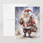 Retro santa Christmas Feiertagspostkarte (Vorne/Hinten)