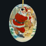 Retro Santa Christmas Ornament<br><div class="desc">Machen Sie mit diesen Weihnachtsschmuckstücken Ihre Weihnachtsfeier ganz besonders. Sake-Ornamente mit Viktorianischen Designs vollständig restauriert für beste Druckqualität. Einfach mit Namen und Datum anpassen.</div>