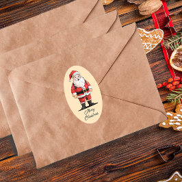 Retro Santa Christmas Ovaler Aufkleber