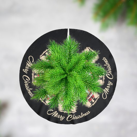 Retro Santa Christmas Polyester Weihnachtsbaumdecke