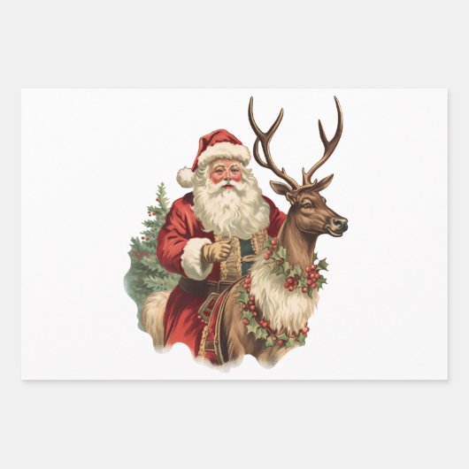Retro Santa Classic Traditionelles Weihnachten Geschenkpapier Set (Vorderseite 3)