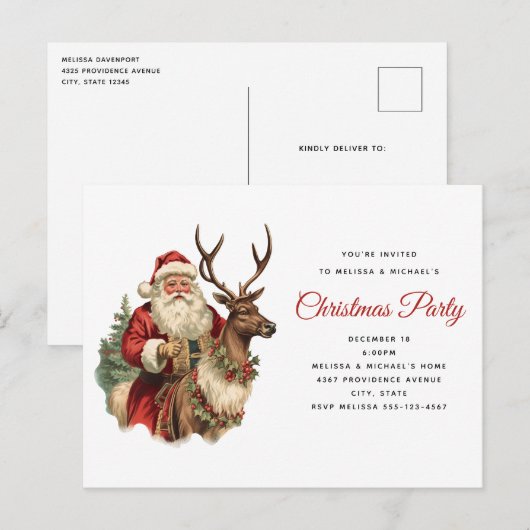 Retro Santa Classic Traditionelles Weihnachtsfest  Postkarte (Vorne/Hinten)