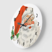 Retro Santa Claus and Holly Große Wanduhr (Winkel)
