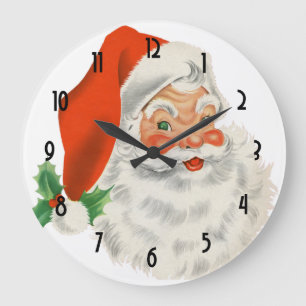 Retro Santa Claus and Holly Große Wanduhr