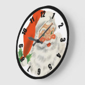 Retro Santa Claus and Holly Große Wanduhr (Winkel)