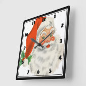 Retro Santa Claus and Holly Quadratische Wanduhr (Winkel)