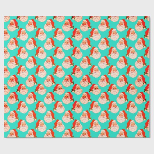 Retro Santa Claus Aqua Weihnachtswrapping Paper Geschenkpapier (Flach)