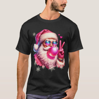 Retro Santa Claus bläst Blase Coolen Friedenszeich T-Shirt