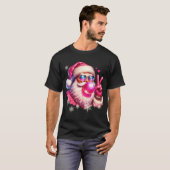 Retro Santa Claus bläst Blase Coolen Friedenszeich T-Shirt (Vorne ganz)