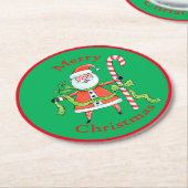 Retro Santa Claus Candy Cane Weihnachten Runder Pappuntersetzer (Angewinkelt)