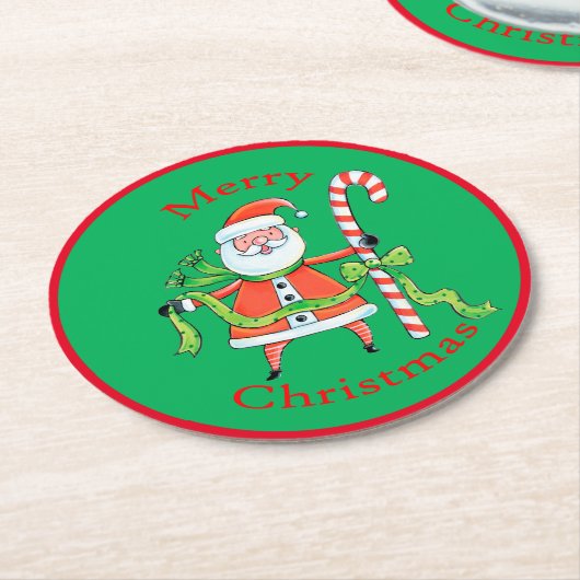 Retro Santa Claus Candy Cane Weihnachten Runder Pappuntersetzer (Angewinkelt)