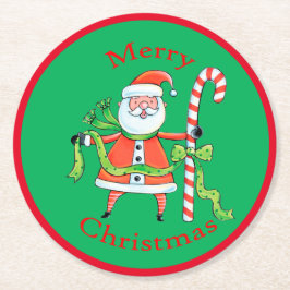 Retro Santa Claus Candy Cane Weihnachten Runder Pappuntersetzer