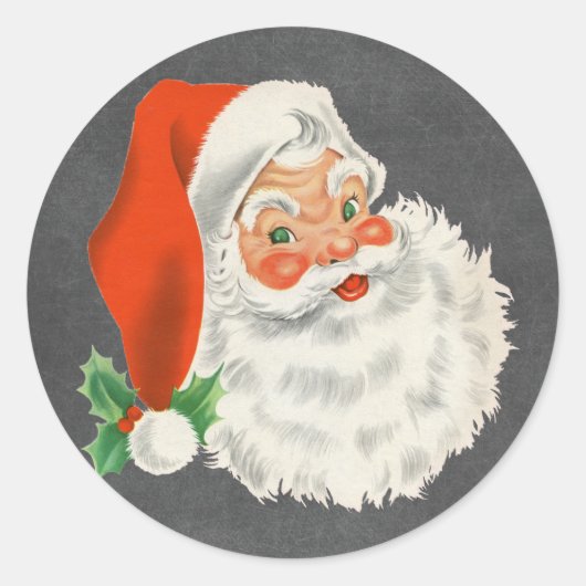 Retro Santa Claus Chalkboard Weihnachtskleber Runder Aufkleber (Vorderseite)