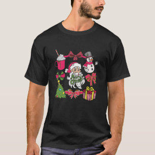 Retro Santa Claus Coquette Bow Pink Weihnachtsweih T-Shirt