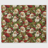 Retro Santa Claus Faces und Holly Geschenkpapier (Flach)