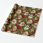 Retro Santa Claus Faces und Holly Geschenkpapier (Ungerollt)