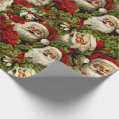 Retro Santa Claus Faces und Holly Geschenkpapier (Ecke)