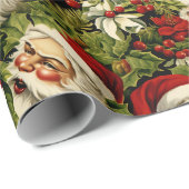 Retro Santa Claus Faces und Holly Geschenkpapier (Rolleneckpunkt)