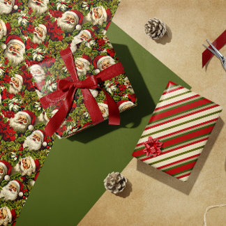Retro Santa Claus Faces und Holly Geschenkpapier Set