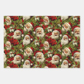 Retro Santa Claus Faces und Holly Geschenkpapier Set (Vorderseite 3)